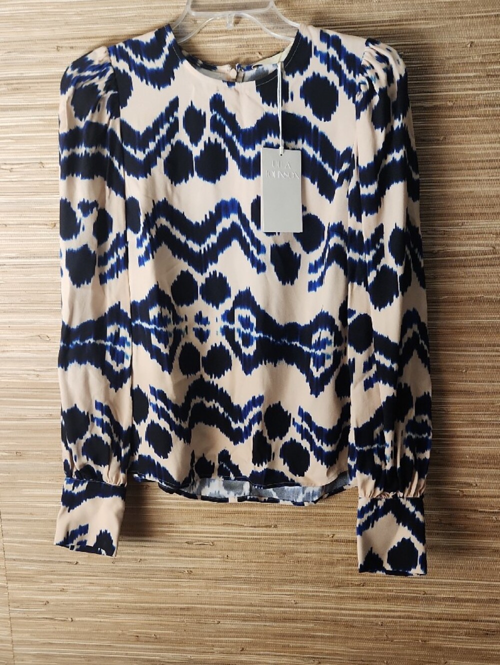 Ulla Johnson Liliana Navy & Cream Ikat-Print Blouse Size 4 Nwt - Picture 8 of 14